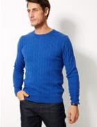 Marks & Spencer Cotton Rich Cable Knit Jumper Bright Blue