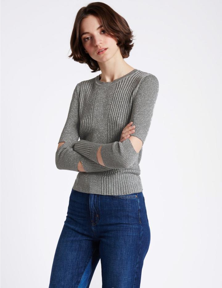 Marks & Spencer Textured Metallic Cut Out Sleeve Jumper Metallic