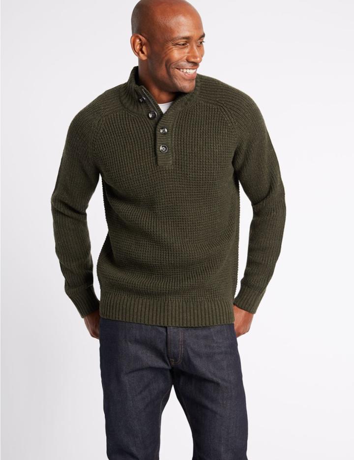 Marks & Spencer Textured Funnel Neck Jumper Dark Evergreen
