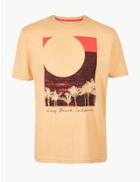 Marks & Spencer Cotton Blend Sunset Print Crew Neck T-shirt Yellow Mix