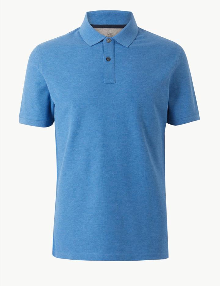 Marks & Spencer Slim Fit Pure Cotton Polo Shirt Royal Blue
