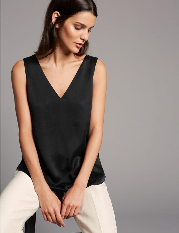 Marks & Spencer Pure Silk Sleeveless Vest Top Black