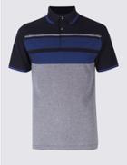 Marks & Spencer Slim Fit Pure Cotton Textured Polo Shirt Navy Mix