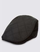 Marks & Spencer Pure Cotton Waxed Quilted Thinsulate&trade; Flat Cap With Stormwear&trade; Black