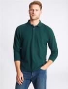 Marks & Spencer Pure Cotton Long Sleeve Polo Shirt Dark Evergreen