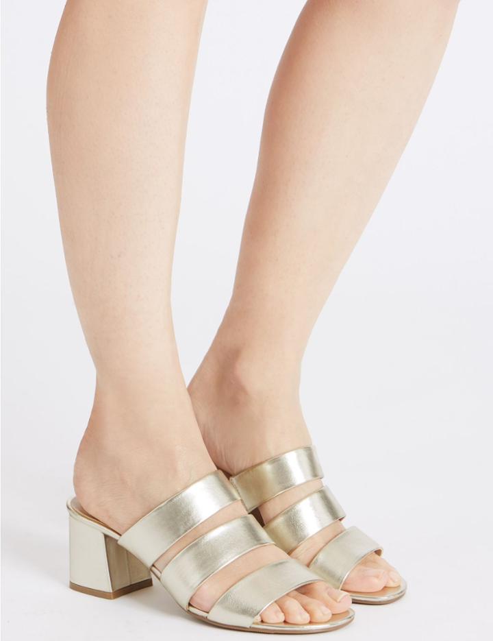 Marks & Spencer Block Heel Multi Strap Mule Sandals Gold