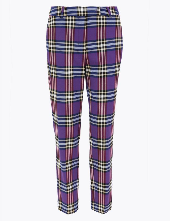 Marks & Spencer Mia Checked Slim Ankle Grazer Trousers Purple Mix