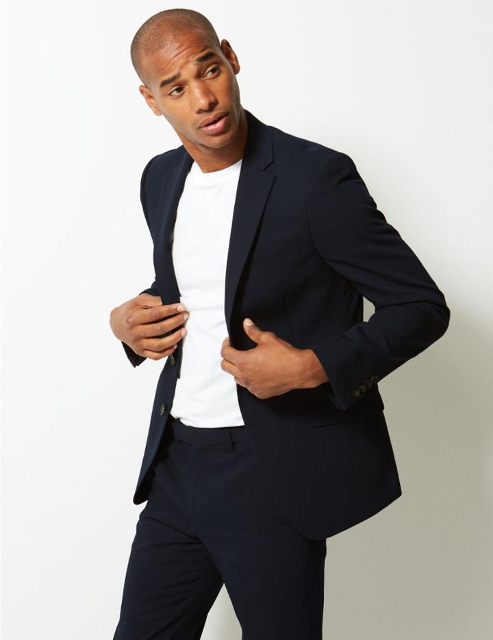 Marks & Spencer Navy Textured Slim Fit Jacket Navy