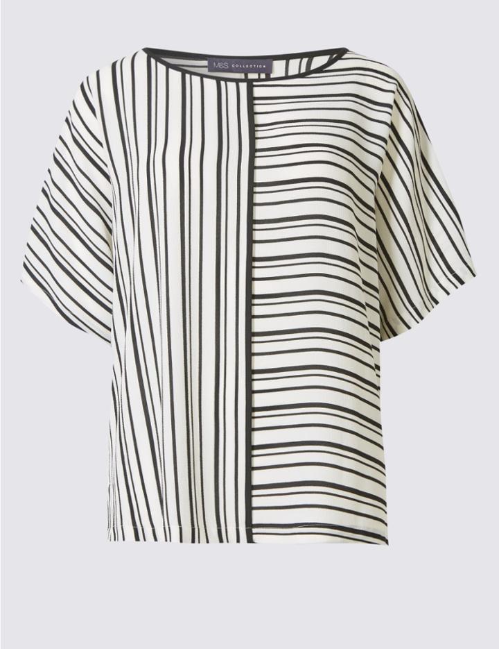 Marks & Spencer Striped Short Sleeve Shell Top Black Mix