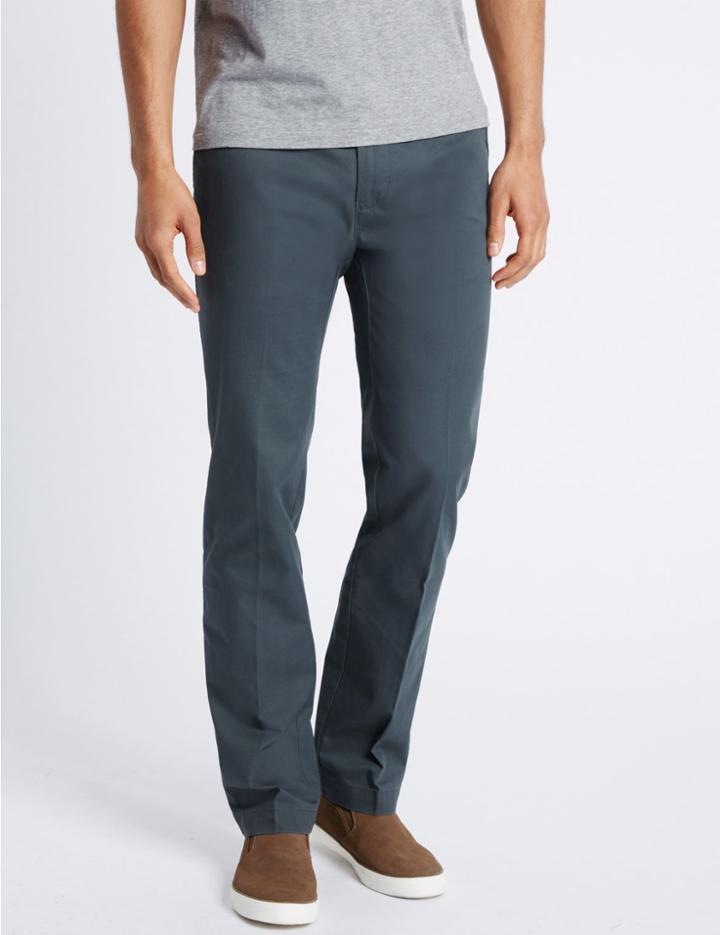 Marks & Spencer Straight Fit Pure Cotton Chinos Dark Teal