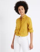 Marks & Spencer Pure Linen Long Sleeve Shirt Mustard