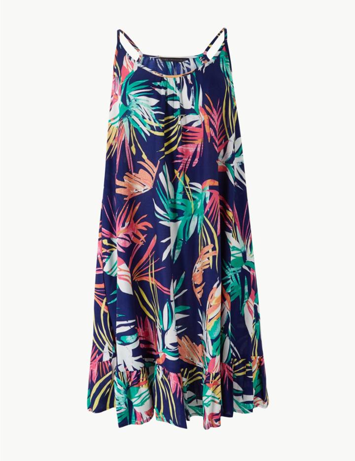 Marks & Spencer Printed Woven Flippy Slip Beach Dress Navy Mix