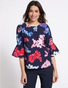 Marks & Spencer Floral Print &frac34; Sleeve Blouse Navy Mix