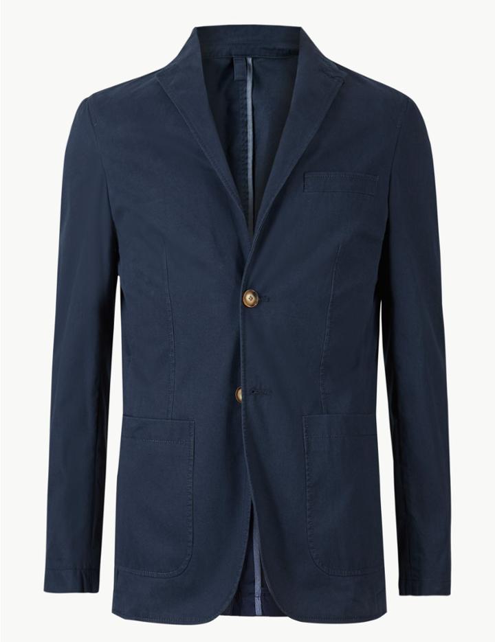 Marks & Spencer Pure Cotton Tailored Fit Jacket Blue