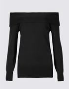 Marks & Spencer Textured Long Sleeve Bardot Jumper Black C