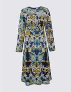 Marks & Spencer Multi Embroidered Long Sleeve Midi Dress Blue Mix