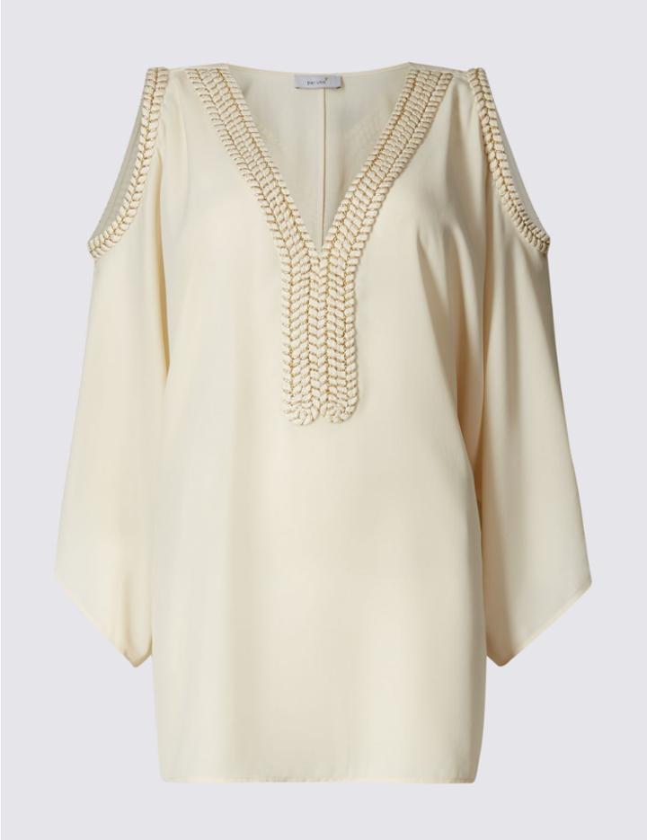 Marks & Spencer Cold Shoulder V-neck Blouse Beige