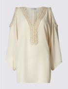 Marks & Spencer Cold Shoulder V-neck Blouse Beige