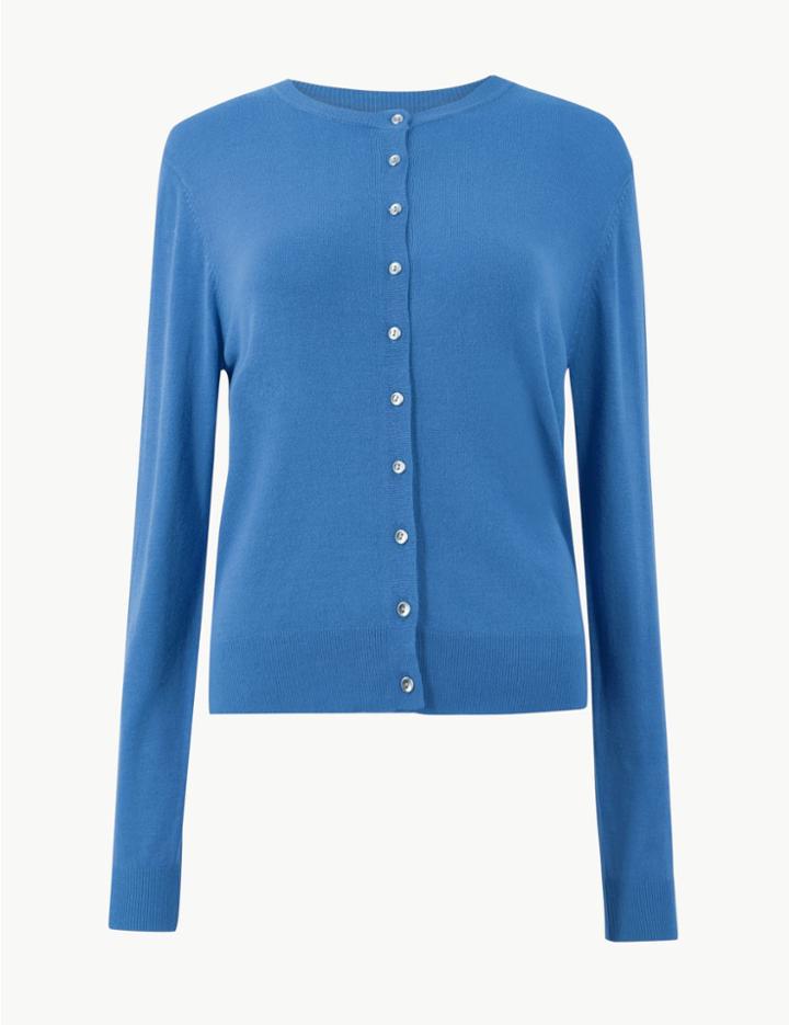 Marks & Spencer Round Neck Cardigan Azure Blue