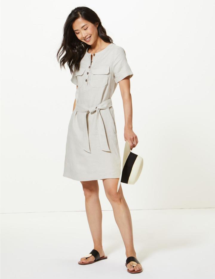 Marks & Spencer Pure Linen Mini Shirt Dress Stone