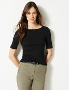 Marks & Spencer Pure Cotton Boat Neck Regular Fit T-shirt Black