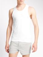 Marks & Spencer 2 Pack Cotton Rich Cool & Fresh&trade; Stretch Vests White