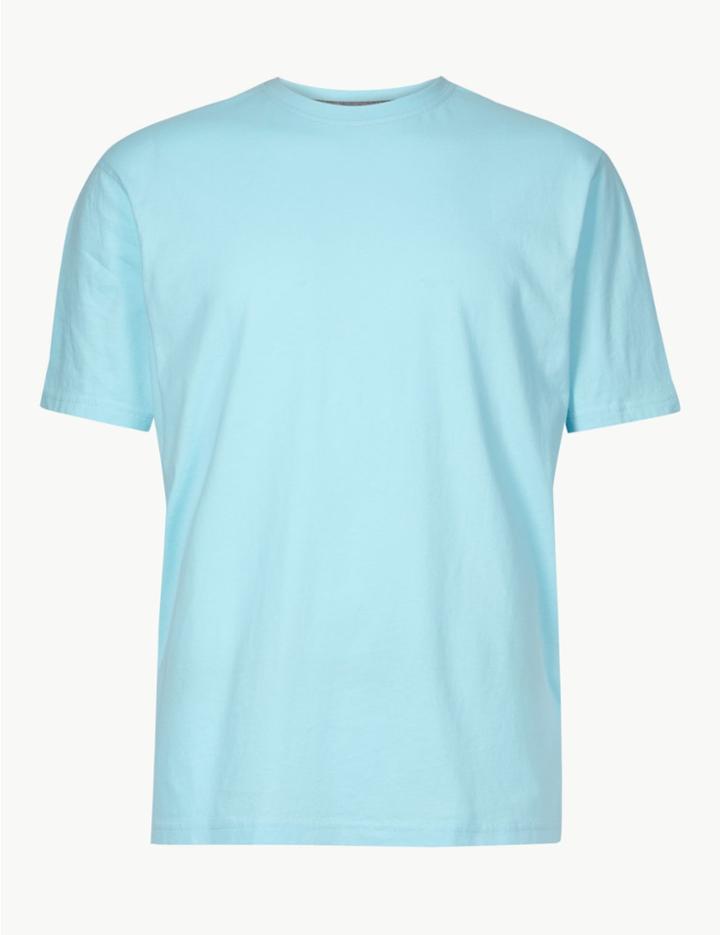 Marks & Spencer Regular Fit Pure Cotton Crew Neck T-shirt Aqua