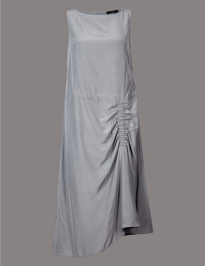 Marks & Spencer Ruched Front Asymmetric Shift Midi Dress Stone