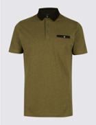 Marks & Spencer Pure Cotton Slim Fit Textured Polo Shirt Dark Olive Mix