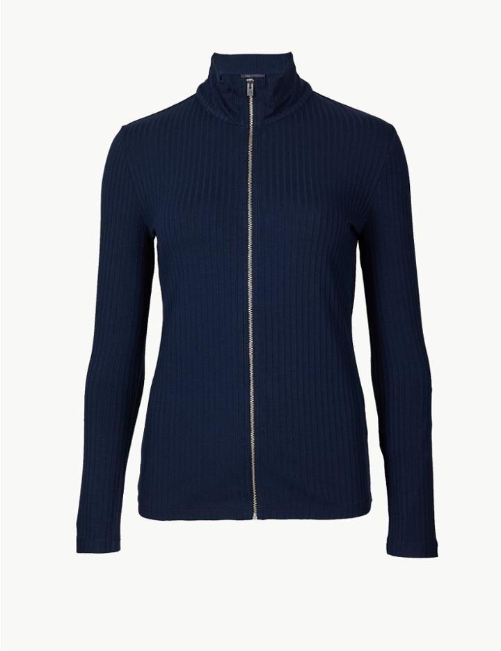 Marks & Spencer Textured Turtle Neck Long Sleeve Sweatshirt Navy