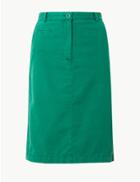 Marks & Spencer Pure Cotton Chino Midi Skirt Emerald
