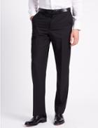 Marks & Spencer Regular Fit Wool Blend Flat Front Trousers Black