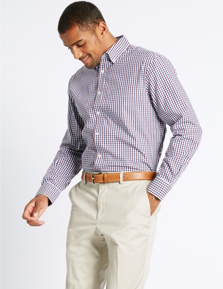Marks & Spencer Pure Cotton Regular Fit Oxford Shirt Red Mix