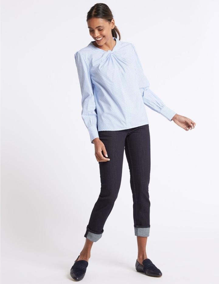 Marks & Spencer Turn-up Mid Rise Relaxed Slim Jeans Dark Indigo Mix