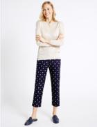 Marks & Spencer Cotton Rich Printed Straight Leg Trousers Navy Mix