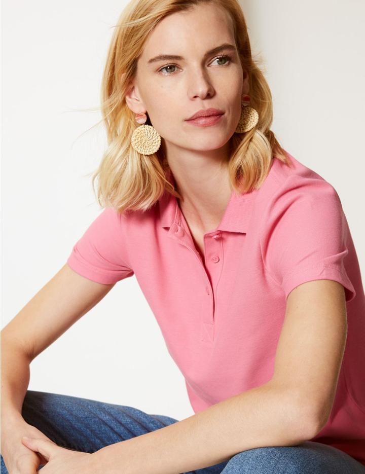 Marks & Spencer Pure Cotton Short Sleeve Polo Shirt Light Pink