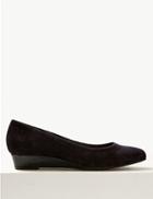 Marks & Spencer Wide Fit Suede Wedge Heel Court Shoes Navy Mix