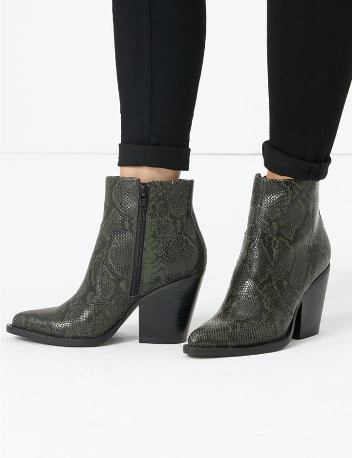 Marks & Spencer Leather Snakeskin Print Western Ankle Boots