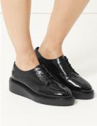 Marks & Spencer Wide Fit Leather Flatform Brogue Shoes Black