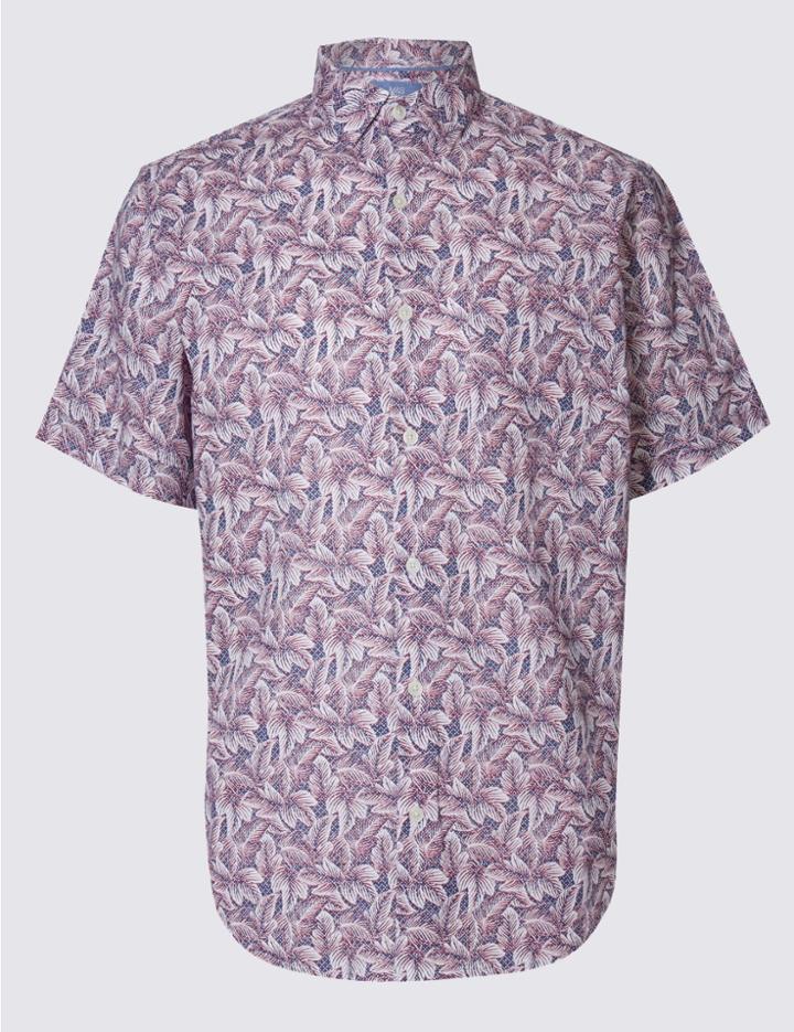 Marks & Spencer Pure Cotton Printed Shirt With Pocket Poppy Mix