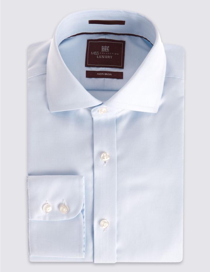 Marks & Spencer Pure Cotton Twill Regular Fit Shirt Sky