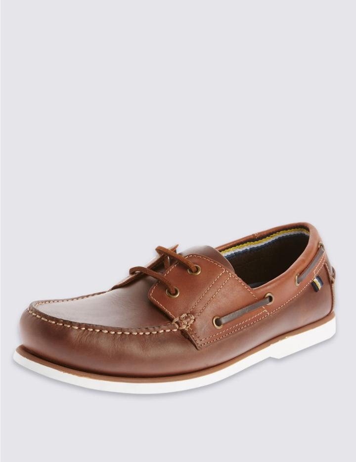 Marks & Spencer Leather Lace-up Boat Shoes Brown