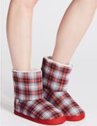 Marks & Spencer Checked Slipper Boots Red Mix