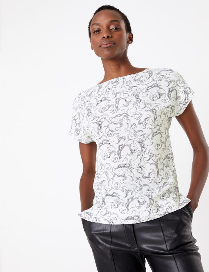 Marks & Spencer Swirl Print Round Neck Kimono Blouse Ivory Mix