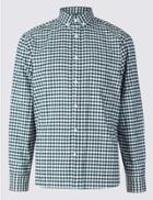 Marks & Spencer Pure Cotton Checked Oxford Shirt Evergreen
