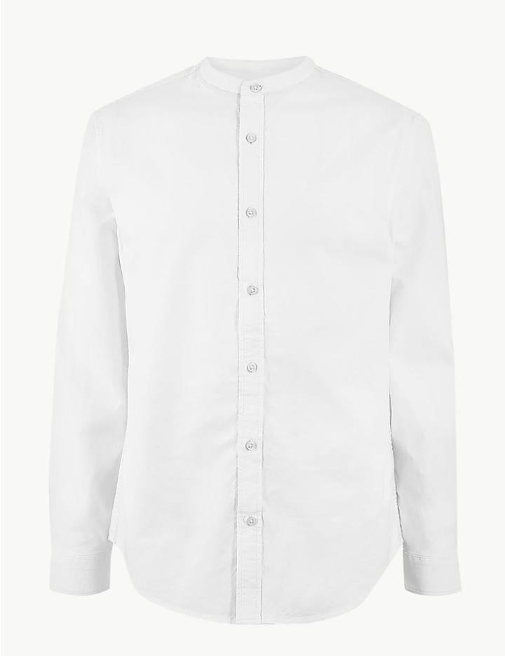 Marks & Spencer Pure Cotton Grandad Oxford Shirt White