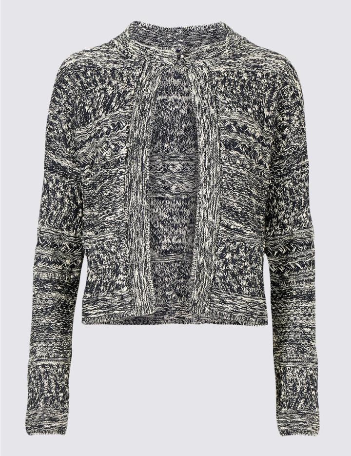 Marks & Spencer Cotton Rich Textured Fringed Cardigan Navy Mix