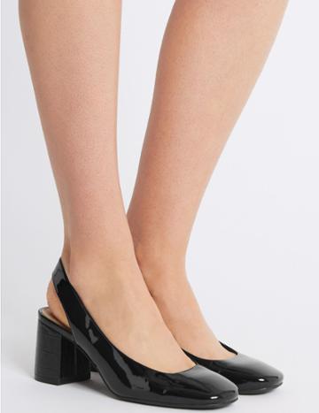 Marks & Spencer Wide Fit Block Heel Slingback Court Shoes Black Patent