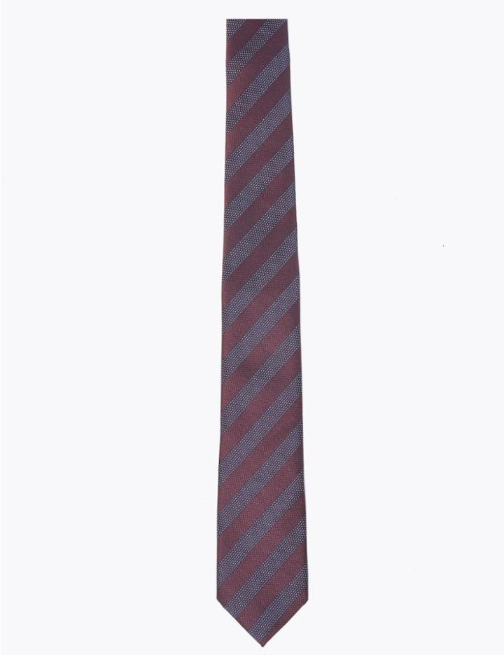 Marks & Spencer Skinny Textured Striped Tie Burgundy Mix