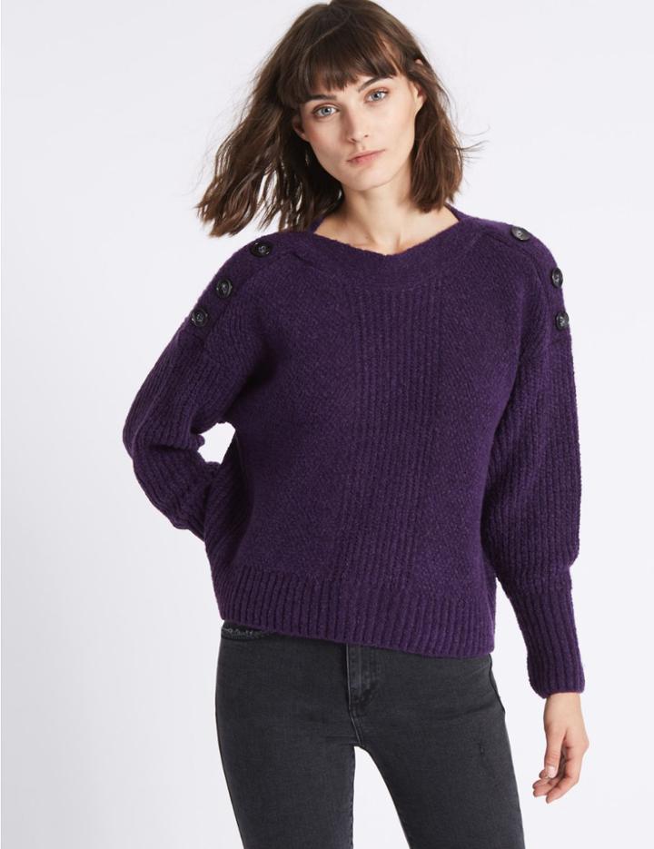 Marks & Spencer Shoulder Button Slash Neck Jumper Purple